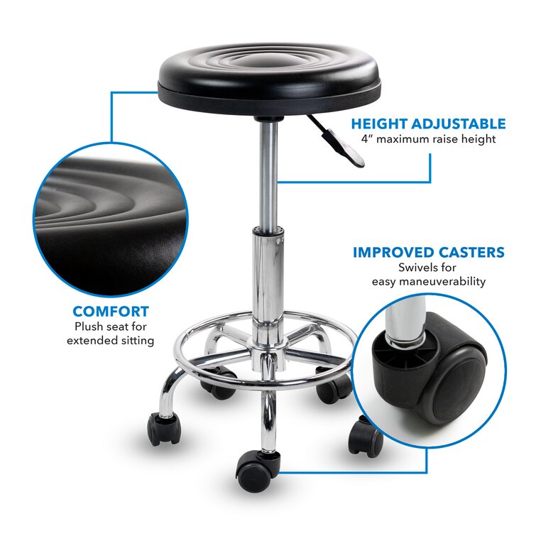 Mount It Height Adjustable Stool w Wheels Backless Rolling